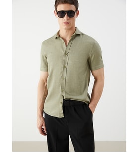 LCW Vision Yeşil Regular Fit Kısa Kollu Erkek Gömlek