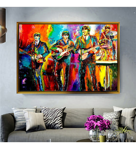 Tablore Renkli Soyut Yağlı Boya Müzik Grubu Ve Gitaristler Kanvas Tablo Salon Duvar Dekoru