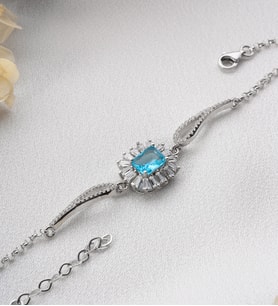 925 Ayar Gümüş Rodyum Kaplama Kelepçe Model Aquamarin Taşlı Bileklik