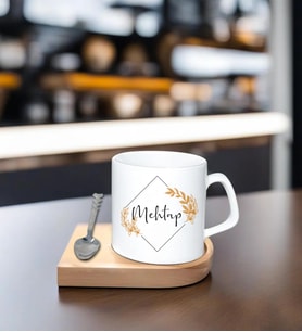 Kişiye Özel Espresso Fincan - Ahşap Altlıklı