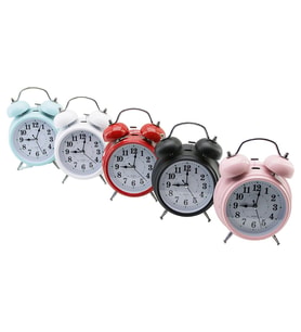 BÜYÜK KLASİK MODEL MASA ÇALAR SAAT PİLLİ - LEDLİ IŞIKLI YUVARLAK - RENKLİ METAL KASA ÇAP:15CM (4767)