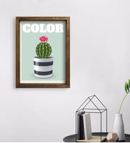 BK Gift Kaktüs Tasarımlı Doğal Masif Ahşap Çerçeveli Tablo 45x65cm-4