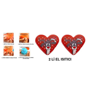 KALPLİ GEYİKLİ CEP SOBASI,EL ISITICI,2 ADET SICAK SU TORBASI PVC KIRMIZI 9cm