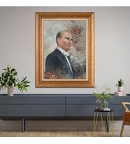 Altın Varaklı Çerçeveli Paspartulu Atatürk Tablo TR1009 (Gold)