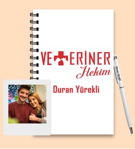 Kişiye Özel Veteriner Tasarımlı Ahşap Defter Kalem & Instagram Çerçeve Hediye Seti