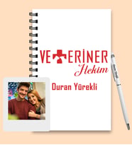 Kişiye Özel Veteriner Tasarımlı Ahşap Defter Kalem & Instagram Çerçeve Hediye Seti