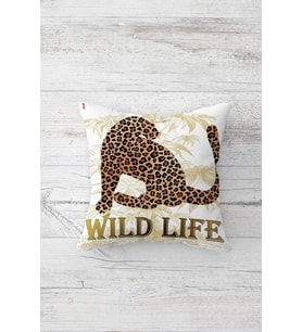 Wild Life Çift Tarafı Baskılı Gizli Fermuarlı Yastık Kılıfı Kırlent Koltuk Yastık Kılıfı (Beyaz)