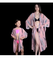 PAREDORA Pembe Fırça Desenli Anne Kız Kimono Pareo