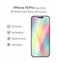 iPhone 15 Pro Uyumlu Kırılmaz Cam Ekran Koruyucu 9H Temperli Cam HD Şeffaf (Beyaz)