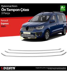 S-Dizayn Renault Express Krom Ön Tampon Çıtası 3 Prç 2021 Üzeri