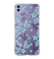 Huawei Honor 8c  Uyumlu Kapak Floral Su Yeşili Tasarımlı Şeffaf Silikon Kılıf