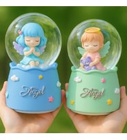 Kanatlı Çocuk Melek Işıklı Müzikli Püskürtmeli Büyük Boy Kar Küresi 16 x 12 cm (Karışık)