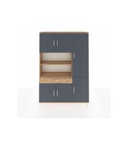 Arges Dolap 10 Raflı Tek Çekmeceli 6 Kapaklı 132x30x195 Çam-Antrasit/Çam