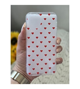 Iphone 12 / 12 Pro Uyumlu Kırmızı Kalp Tasarımlı Şeffaf Telefon Kılıfı