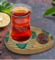BK Gift Kişiye Özel Deniz Kabukları Tasarımlı Doğal Ahşap Tabaklı Heybeli Çay Bardağı Sunum Seti Model 2