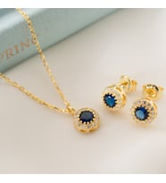 925 Ayar Gümüş Eylül Ayı Oval Taşlı Kolye+Küpe Seti (Sarı)