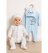 Mini Jungle Aslan Desenli Erkek Bebek 4'lü Tulum Seti