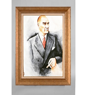 EV İŞYERİ OFİS İÇİN ALTIN ÇERÇEVELİ PASPARTULU ATATÜRK TABLO S56
