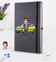 BK Gift Kişiye Özel Plakalı Erkek Volkswagen Golf Karikatürlü Siyah Termo Deri Defter 16x24cm Model 2