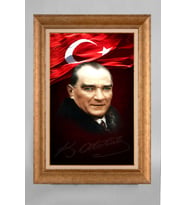 Altın Varaklı Çerçeveli Paspartulu Atatürk Tablo a533 (Gold)