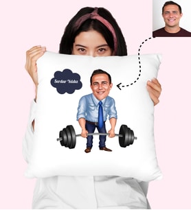 Sporcu Karikatürlü Kişiye Özel Yastık