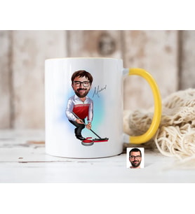 Bk Gift Kişiye Özel Curling Karikatürlü Sarı Kupa Bardak-1, Sevgiliye Hediye, Arkadaşa Hediye