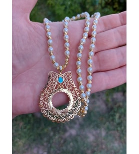 yarım kolye incili dorikalı 60cm altın kaplama