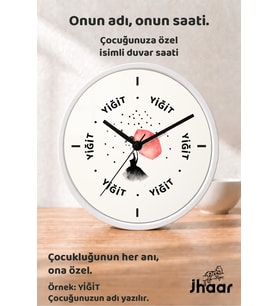 İsme Özel Şemsiyeli Kız Çocuk Odası Duvar Saati Orta Boy 30 cm Beyaz Camlı Sessiz