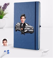 BK Gift Kişiye Özel Plakalı Erkek Toyota C-HR Karikatürlü Lacivert Termo Deri Defter 16x24cm Model 1