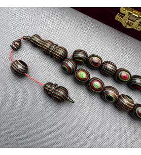 Bordo Gri Yeşil Doğal Ağaç Dokulu Kafur Ağacı Efe Maskot Tespih