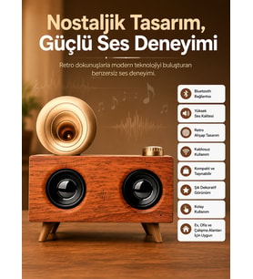 Nostalji Speaker Radyo Gramofon Ahşap Renk