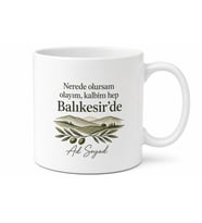 Balıkesir Memleket Sevgisi Yazılı Kupa Bardak Hediye Porselen Mug