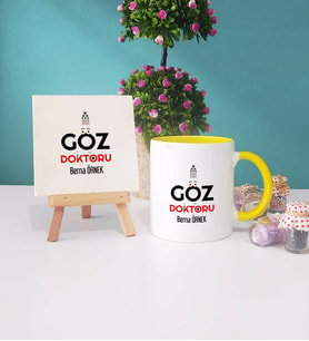Göz Doktoru Kupa Bardak Sarı Dekoratif Taş Baskı