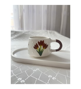 Kahverengi Çiçek Detaylı Kupa Bardak Çay Kahve Fincanı 200 ml