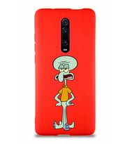 Xiaomi Redmi K20 Soft Premier Kapak Squidward Dokunaç Tasarımlı Silikon Kılıf - Kırmızı (Şeffaf)