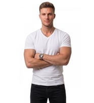 DeepSEA Erkek Beyaz Slim Fit %90 Pamuk V Yaka Likralı Yumuşak Dokulu Basic Tişört 1801165