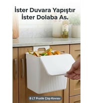 Askılı ve Yapışkanlı Mutfak Ve Banyo İçin Pratik Çöp Kovası 8LT (Beyaz)