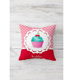 Cupcake Desenli Çift Tarafı Baskılı Gizli Fermuarlı Yastık Kılıfı Kırlent Koltuk Yastık Kılıfı (Beyaz-Nar Çiçeği)