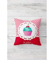 Cupcake Desenli Çift Tarafı Baskılı Gizli Fermuarlı Yastık Kılıfı Kırlent Koltuk Yastık Kılıfı (Beyaz-Nar Çiçeği)