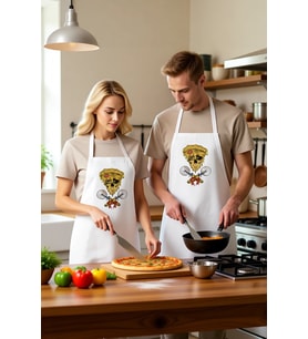 Erkek Unisex Aşçı Önlüğü Eritilmiş Pizza İskelet Baskılı Mutfak Giyimi Rahat Kesim Günlük Modern