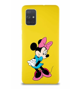 Samsung Galaxy A71 Soft Premier Kapak Minnie Mouse-F Tasarımlı Silikon Kılıf - Sarı (Şeffaf)