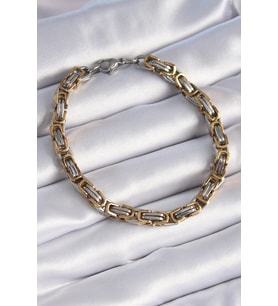 316L Çelik Gümüş Gold Renk Kral Zincir Model Erkek Bileklik - TJ-EB3695