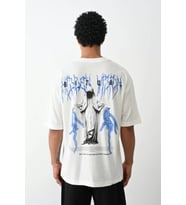 Unisex Baskılı Oversize T-Shirt - Beyaz