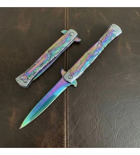 Knivox Browning Rainbow Titanyum Kaplama Ejderha İşlemeli Kamp Çakısı