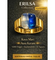 Sertifikalı Koyu Mavi Aura Kuvars Yüzük Doğal Taş Yüzük Ayarlanabilir El Yapımı (Çok Renkli)