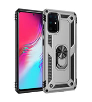 Samsung Galaxy S20 Plus Kılıf Metal For Car Yüzüklü Standlı Military Ring Serisi (Gümüş)
