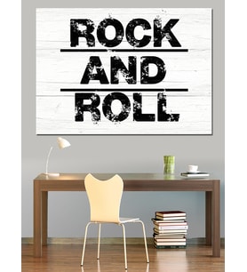 "Rock And Rol"L  Yazı Afişi Dekoratif Kanvas - Mdf Ahşap Tablo