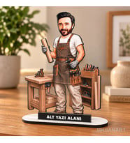 Kişiye Özel Erkek Marangoz Karikatürlü 18 cm MDF Masaüstü Biblo - Erkek Marangoz Hediyesi Yeni İş ve Meslek Hediyesi