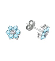 Pırlanta ve Sky Blue Topaz Taşlı Papatya Küpe 0717E0057