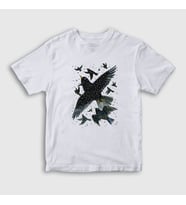 Presmono Unisex Çocuk Beyaz Herd Of Birds Kuş Karga T-Shirt 321379tt